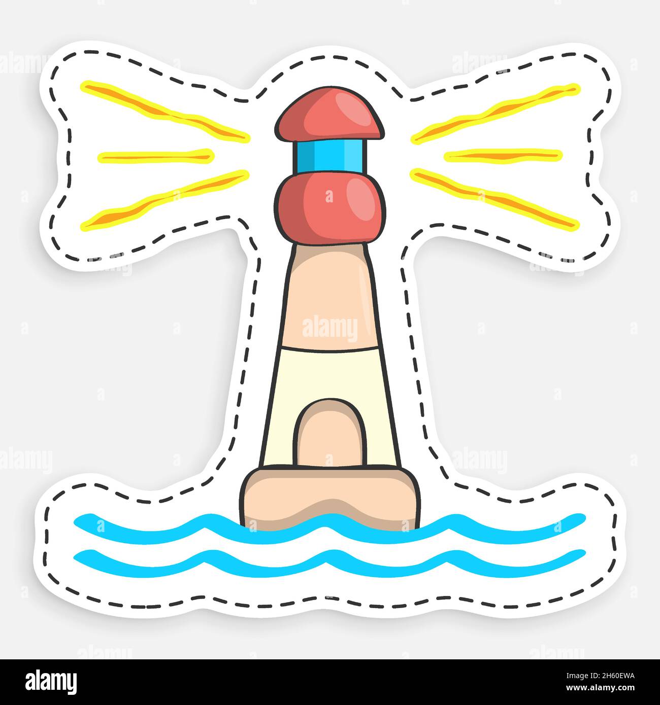 Icône de dessin animé du phare côtier marin Doodle.Itinéraire sûr dans la zone d'expédition.Vecteur isolé sur fond blanc Illustration de Vecteur