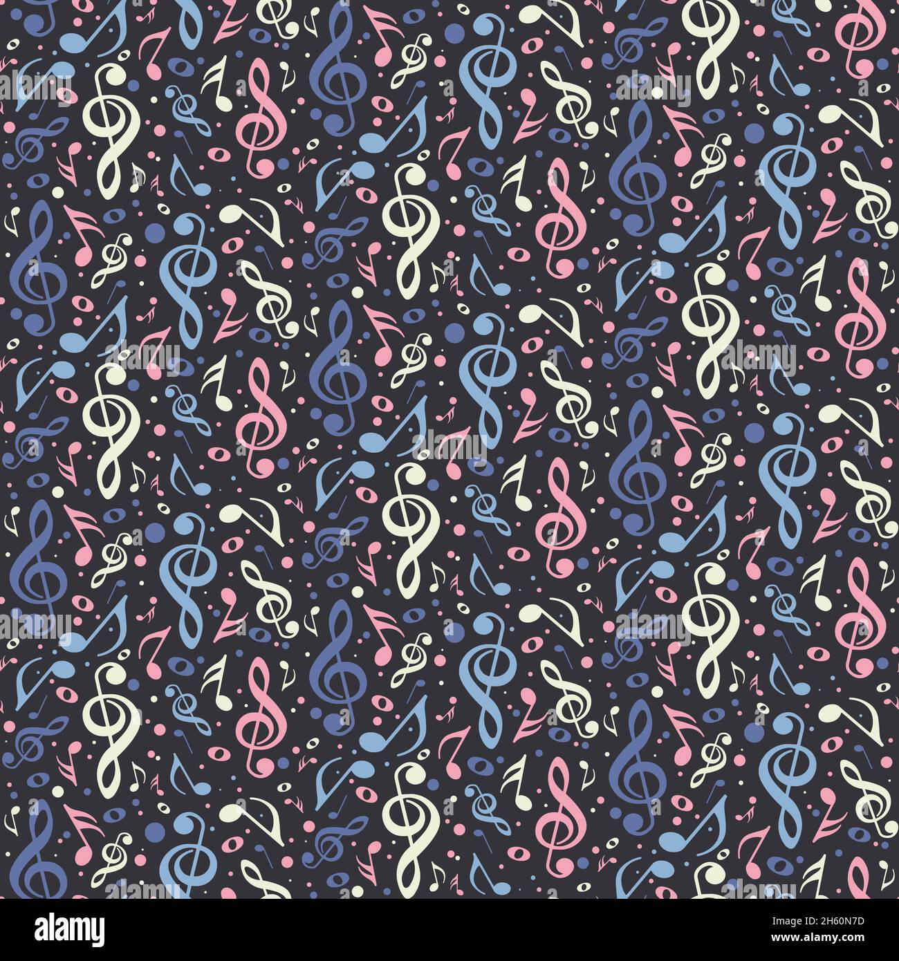 Motif sans couture avec différentes notes musicales.Texture avec symboles musicaux de style plat. Illustration de Vecteur