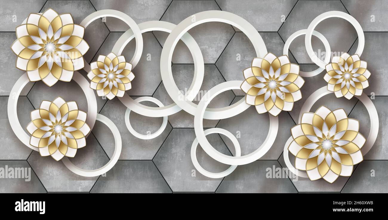 Papier peint de salon de fleur 3D, beau design pour papier, tissu, impression de carreaux. Banque D'Images