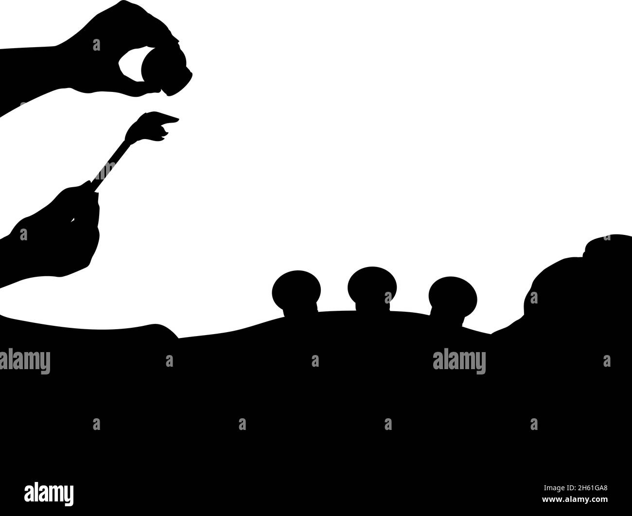 Silhouette mains de thérapeute donnant la thérapie de cupping. Médecine orientale traditionnelle. Illustration de Vecteur