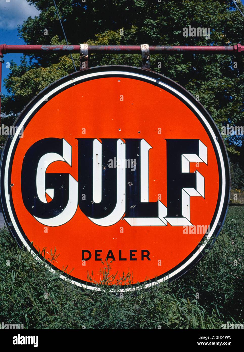 Panneau Gulf Gas, vue rapprochée, Round Top, New York ; env.1976 Banque D'Images