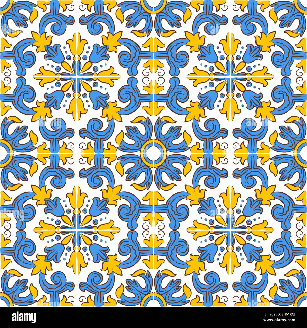 Azulejos portugais fleuris à la main.Motifs vectoriels sans couture fond gris abstrait pour toile de fond, imprimé, oreillers, texture de surface, papier peint. Illustration de Vecteur