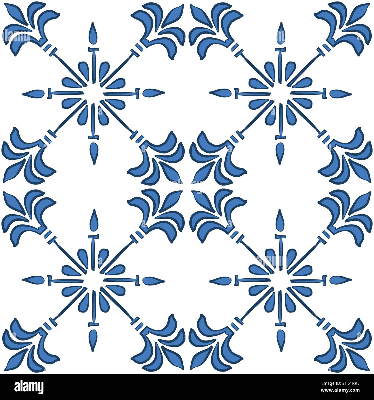 Motif de carreaux de céramique Vector Lisbon azulejo.Décoration traditionnelle méditerranéenne.Poterie italienne ou majolica espagnole.Fond de damassé baroque. Illustration de Vecteur