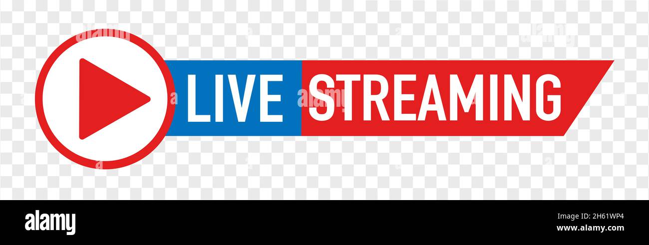 Logo Red Live Streaming - élément design avec bouton de lecture pour les actualités et la télévision Banque D'Images