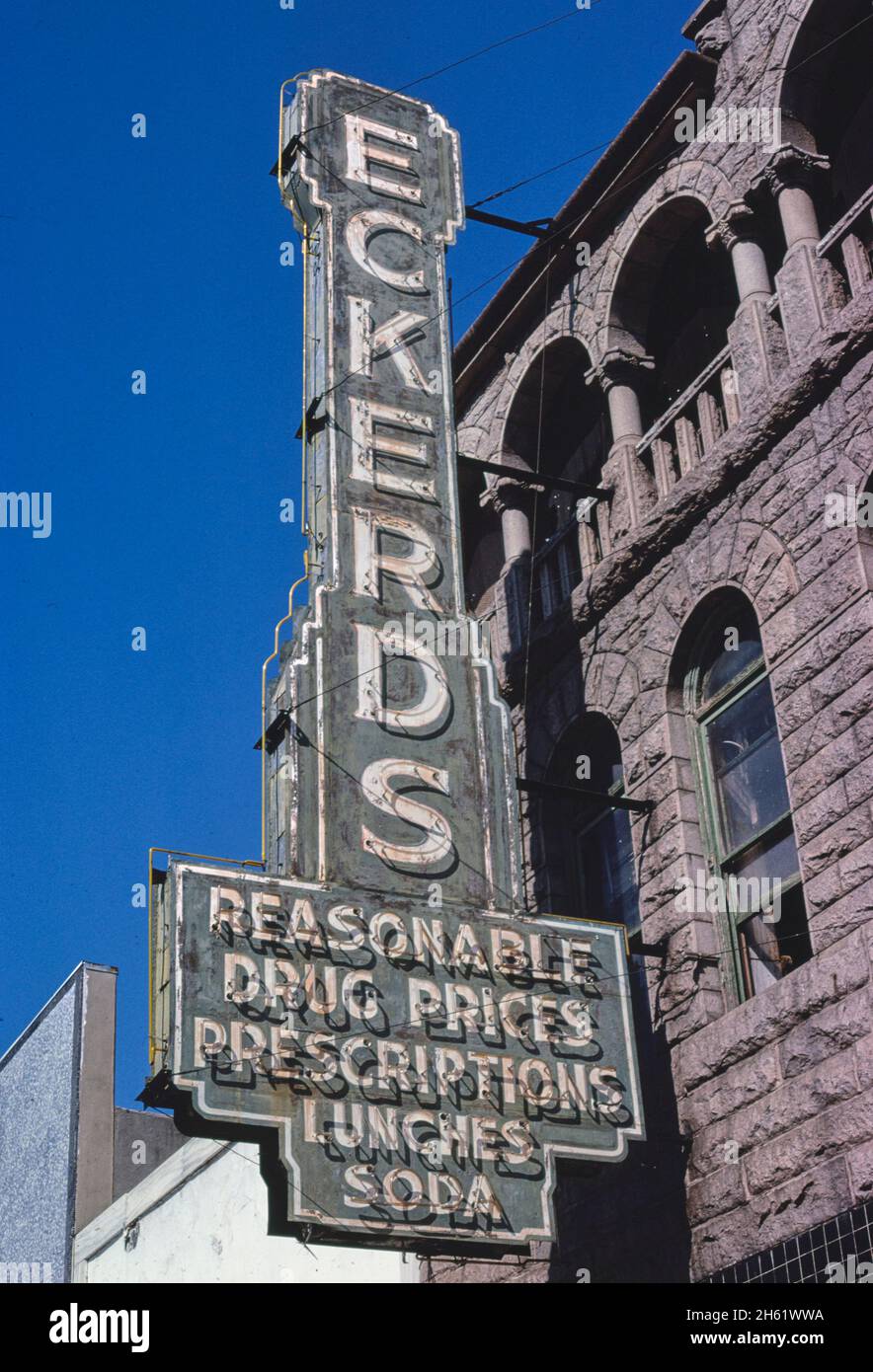 Eckerds Drug Sign, main Street, Columbia, Caroline du Sud; ca.1979 Banque D'Images
