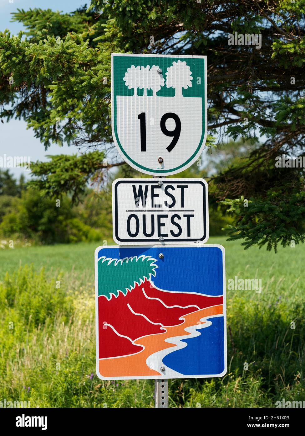 'dwn east',canada,signalisation routière,information,île-du-prince-édouard,itinéraire,les maritimes,voyage Banque D'Images