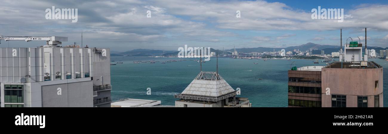 panorama avec toits, victoria habour, port de hong kong Banque D'Images