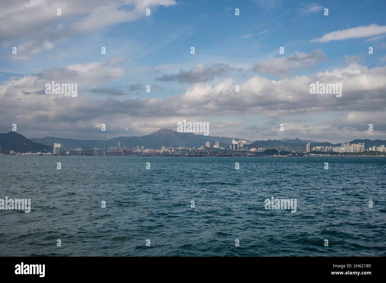 paysage avec pont, baie de kowloon, port de hong kong Banque D'Images