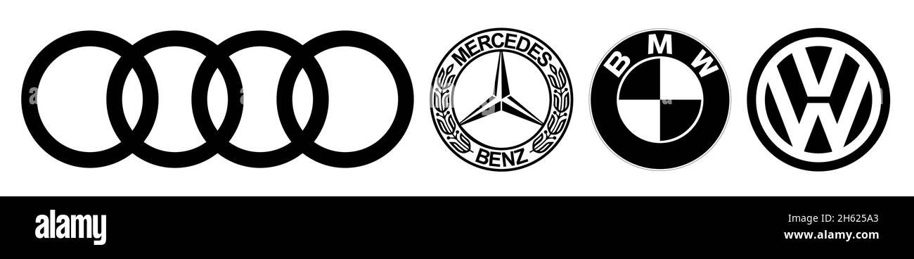 Vinnitsa, UKRAINE - 14 novembre 2020: Logos marques allemandes populaires de voitures: Mercedes, audi, BMW et Volkswagen, Vector Illustration de Vecteur