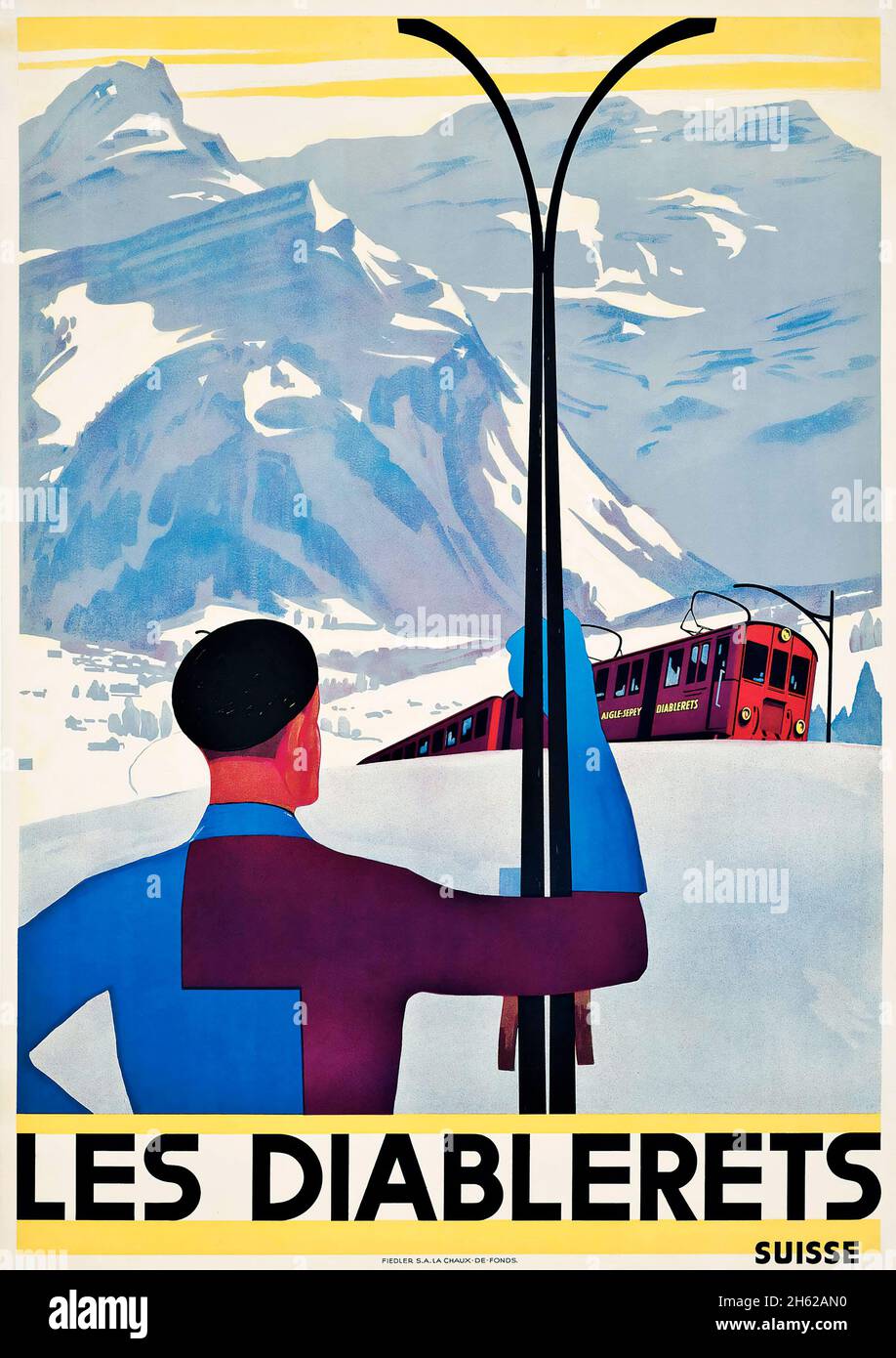 Affiche de voyage vintage - Sport d'hiver - les Diablerets.Artiste anonyme.C 1930.Suisse, Suisse. Banque D'Images