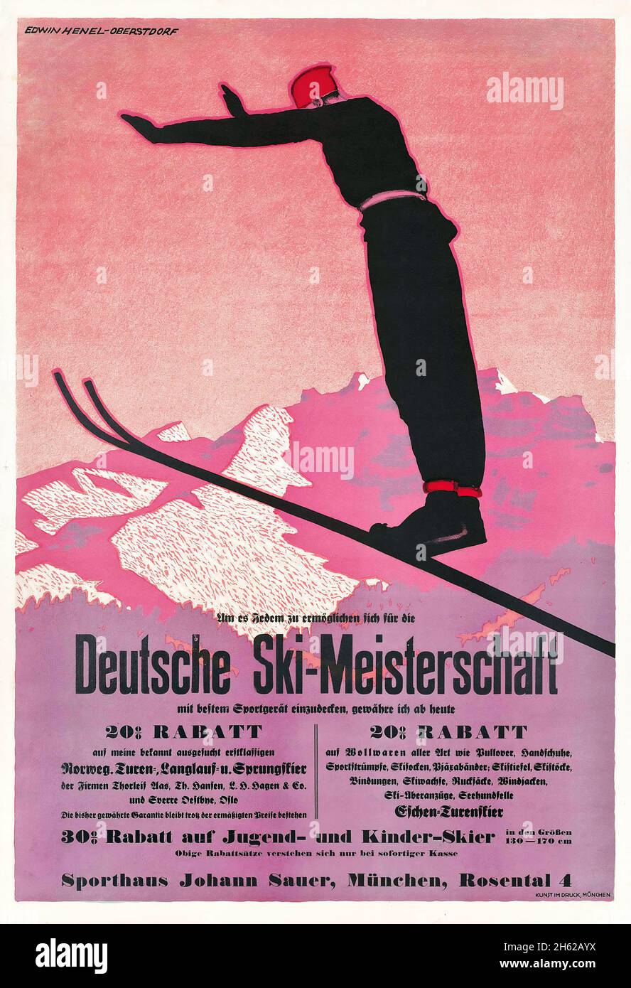 Affiche de voyage vintage - Sport d'hiver - Edwin Hermann R. Henel (1883-1953) DEUTSCHE SKI-MEISTERSCHAFT 1927 Banque D'Images