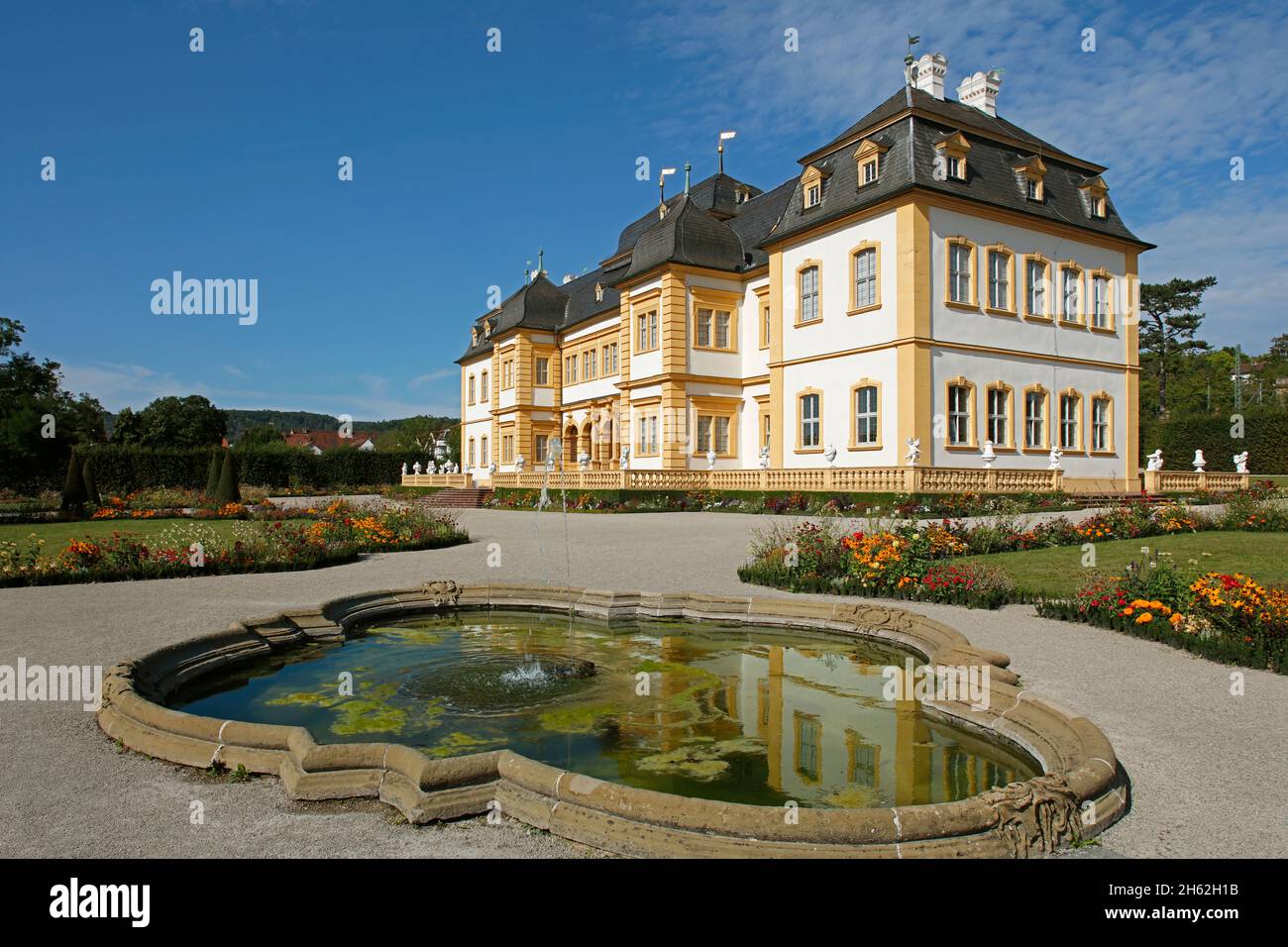 jardin rococo, fontaine, château, veitshoechheim, bavière, allemagne Banque D'Images