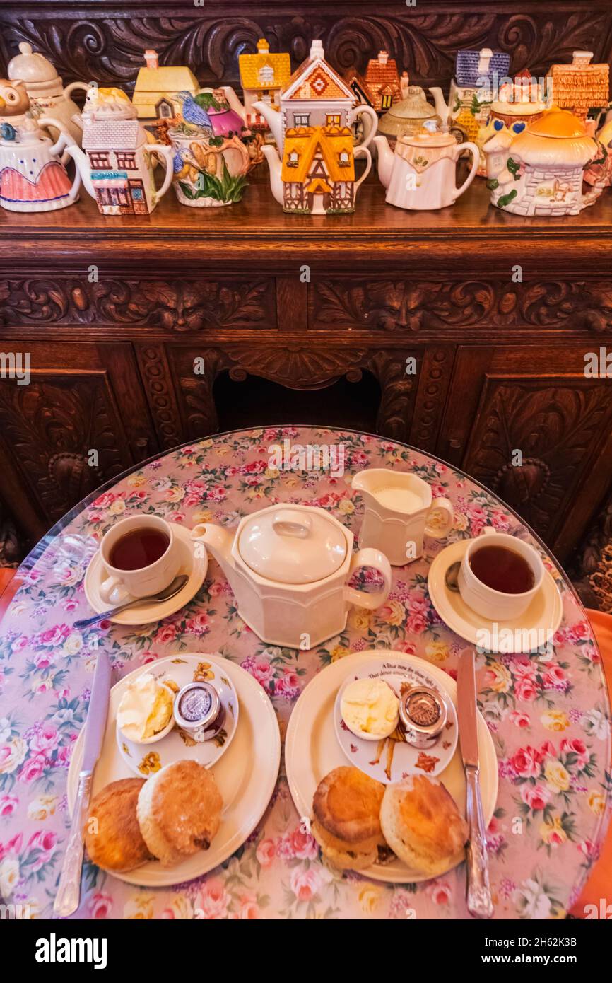 angleterre, île de wight, vieux village de shanklin, le vieux tach teashop, thé anglais traditionnel et scones Banque D'Images