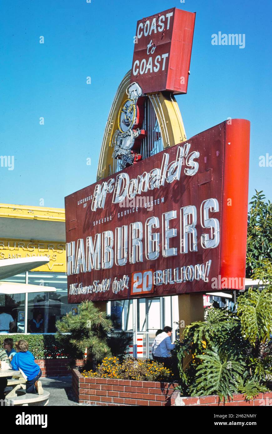 Panneau McDonald's Restaurant, route 66, Azusa, Californie, env.1977 Banque D'Images