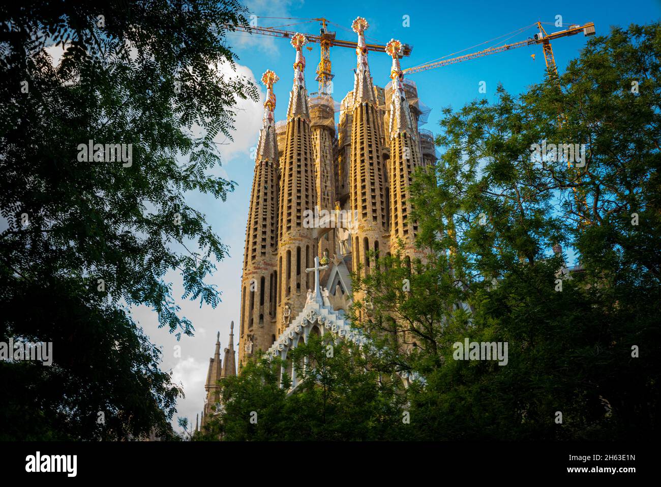 basilique et église expiatoire de la famille sainte, connue sous le nom de sagrada familia au coucher du soleil à barcelone. le chef-d'œuvre antoni gaudi est devenu un site classé au patrimoine mondial de l'unesco en 1984. Banque D'Images