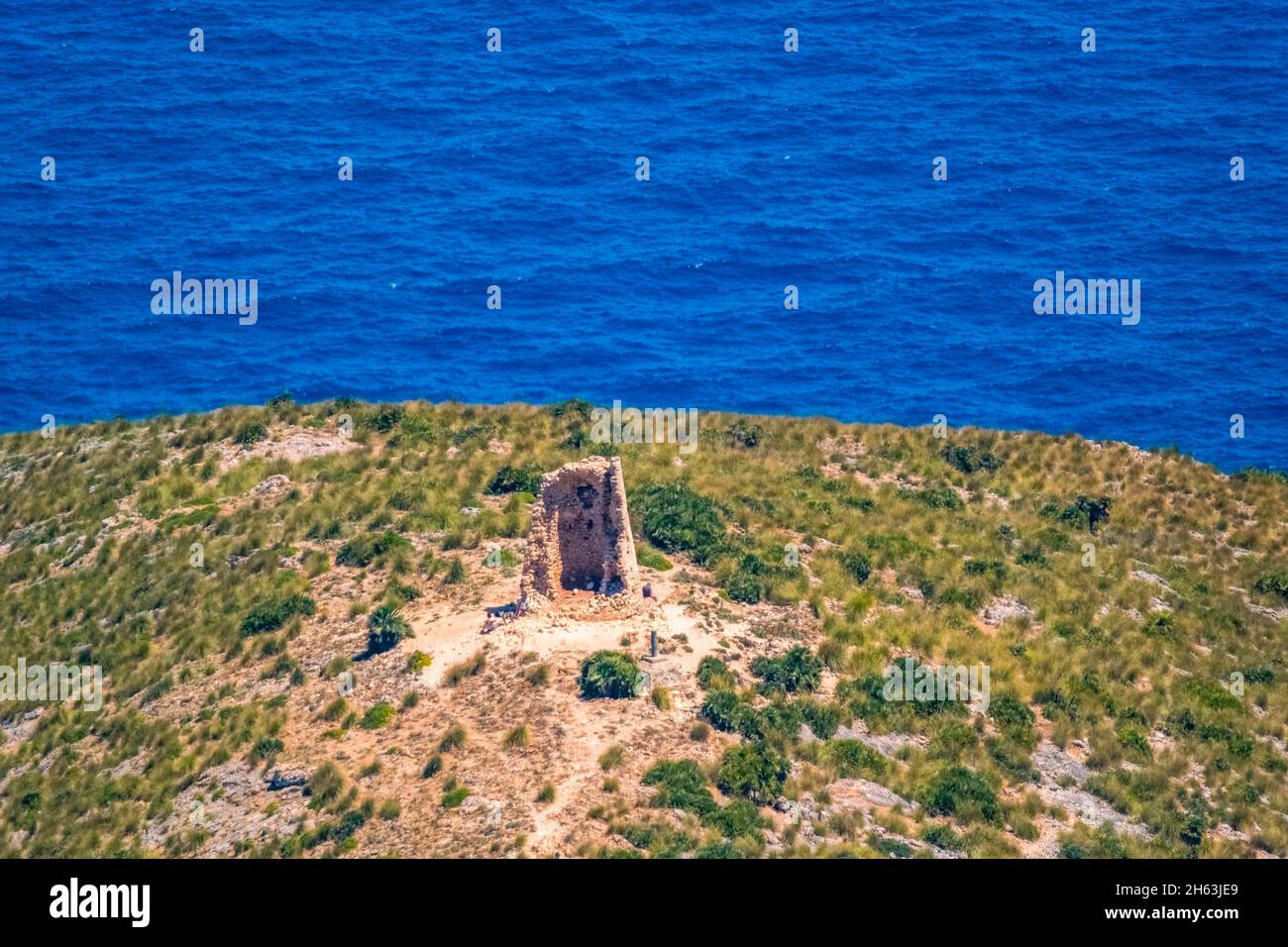 vue aérienne, tours d'observation des talaies à cap farrutx,artà,mallorca,iles baléares,espagne Banque D'Images