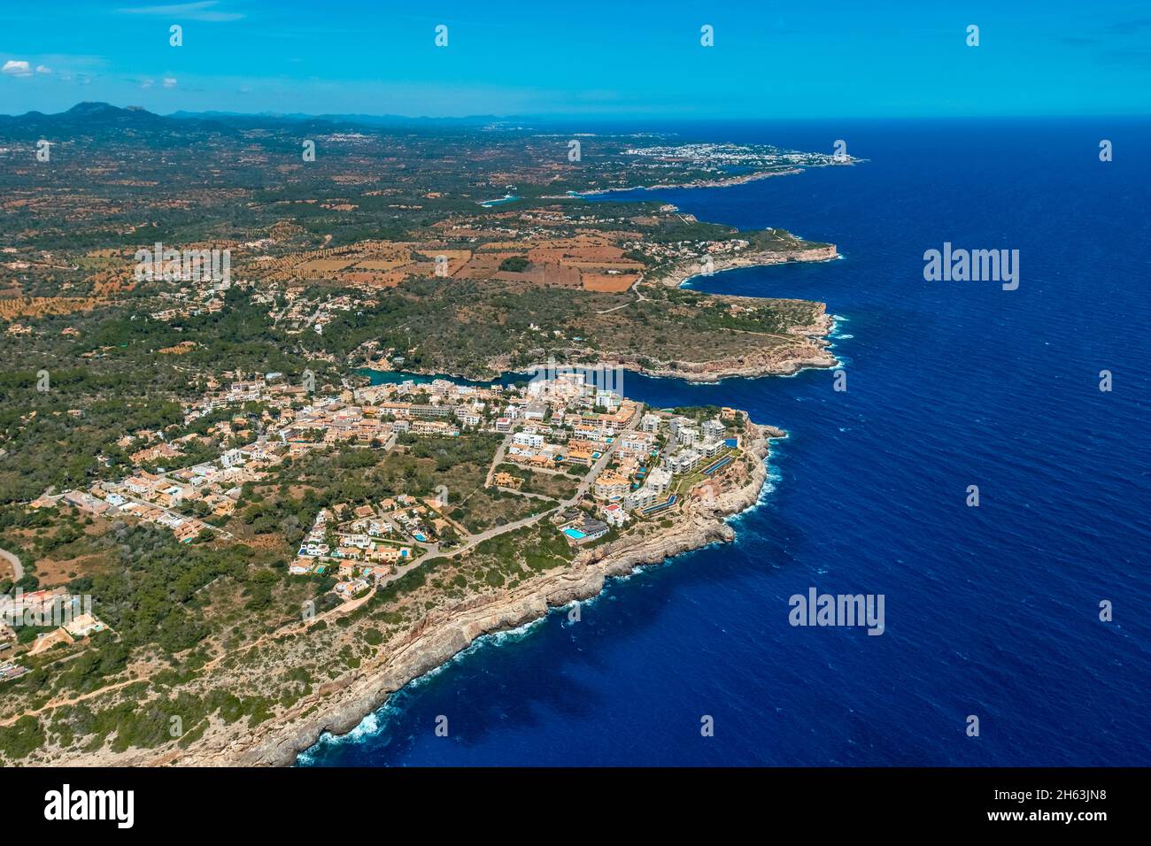 vue aérienne,cala figuera,port,port de pêche,santanyí,europe,iles baléares,espagne Banque D'Images