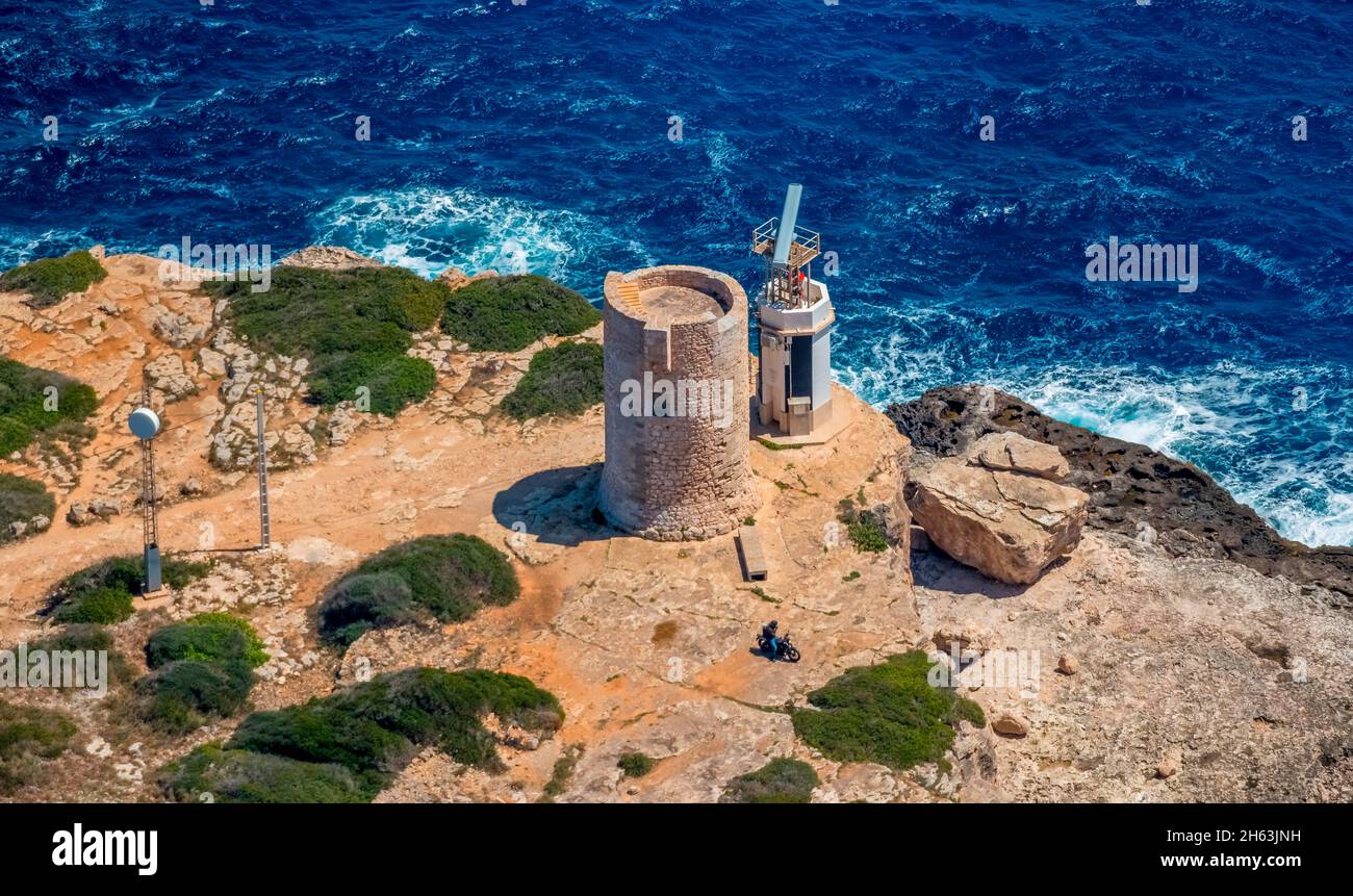 vue aérienne, phare de cala figuera,port,port de pêche,santanyí,europe,iles baléares,espagne Banque D'Images
