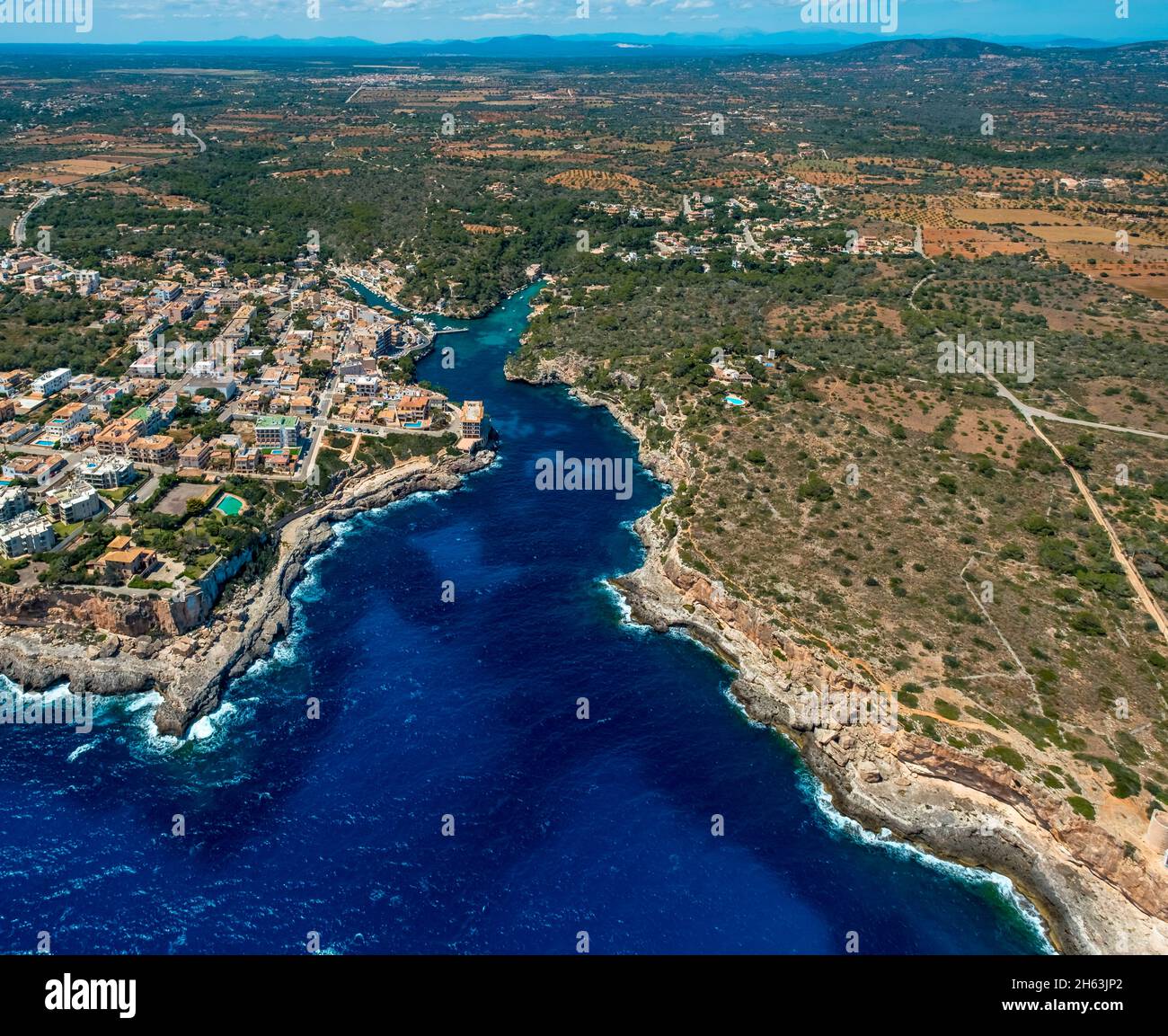 vue aérienne,cala figuera,port,port de pêche,santanyí,europe,iles baléares,espagne Banque D'Images