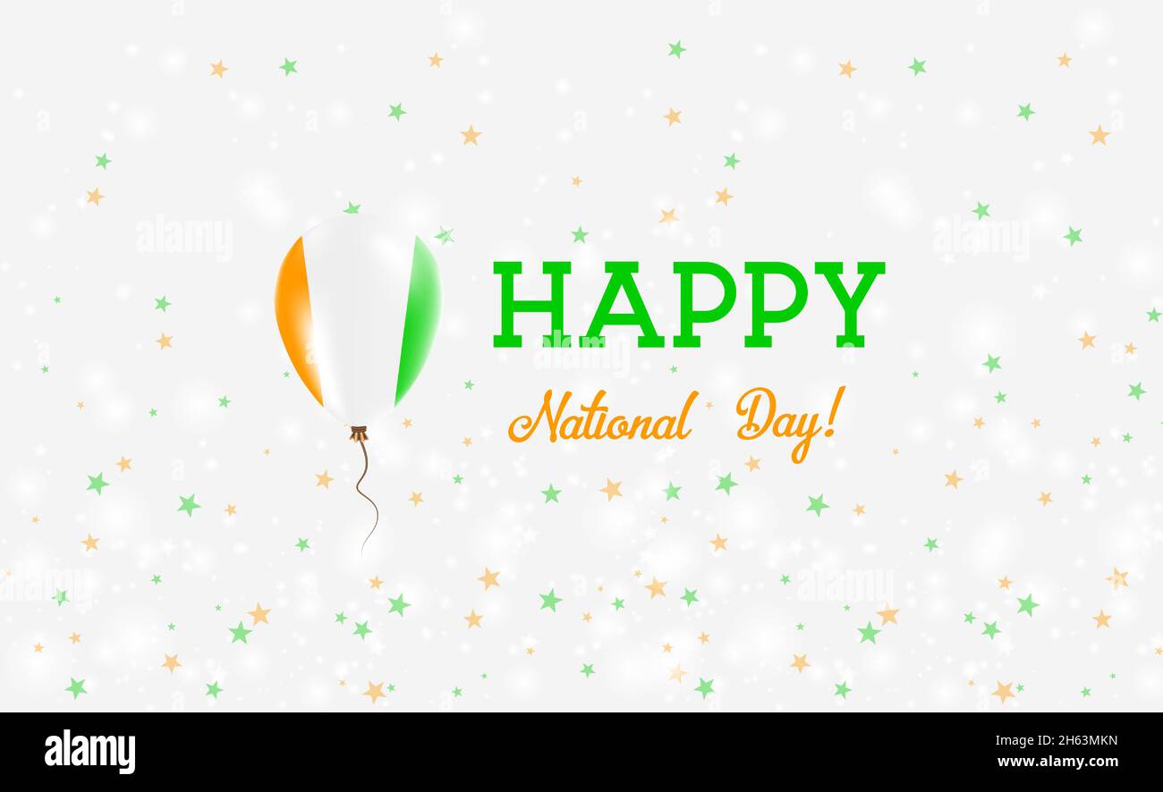 Affiche patriotique de la Journée nationale de la Côte d'Ivoire.Ballon volant en caoutchouc aux couleurs du drapeau ivoirien.Journée nationale de la Côte d'Ivoire contexte avec ballon, Conf Illustration de Vecteur