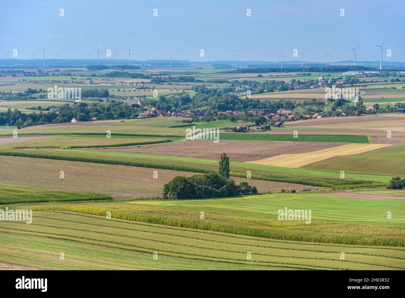 allemagne,bavière,moyenne-franconie,franconie franconie pays viticole,markt ippesheim,paysage viticole avec vue sur la ville sur bullenheimer berg Banque D'Images