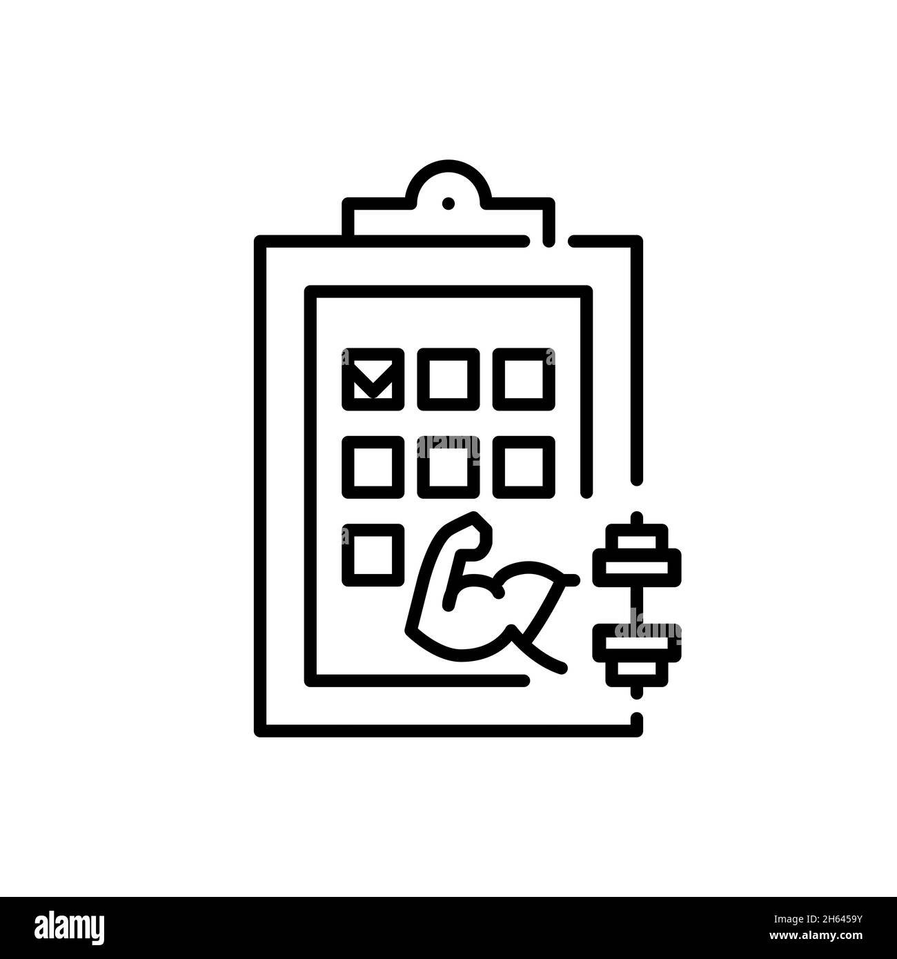 Plan de musculation avec coches.Pixel Perfect, icône de contour modifiable Illustration de Vecteur