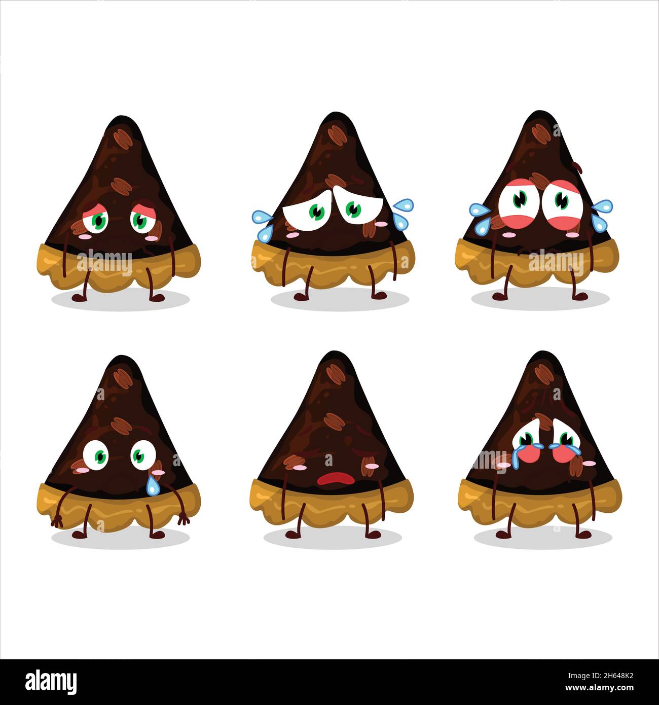 Tranche de personnage de dessin animé de tarte de pacane avec une expression triste.Illustration vectorielle Illustration de Vecteur