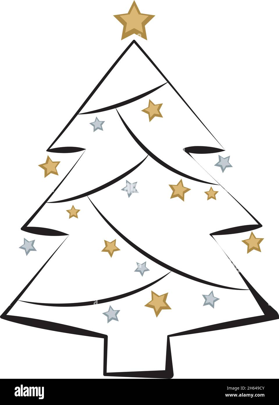 Arbre de Noël avec guirlande d'étoiles de la ligne.Décoration festive pour le nouvel an et les vacances d'hiver Illustration de Vecteur