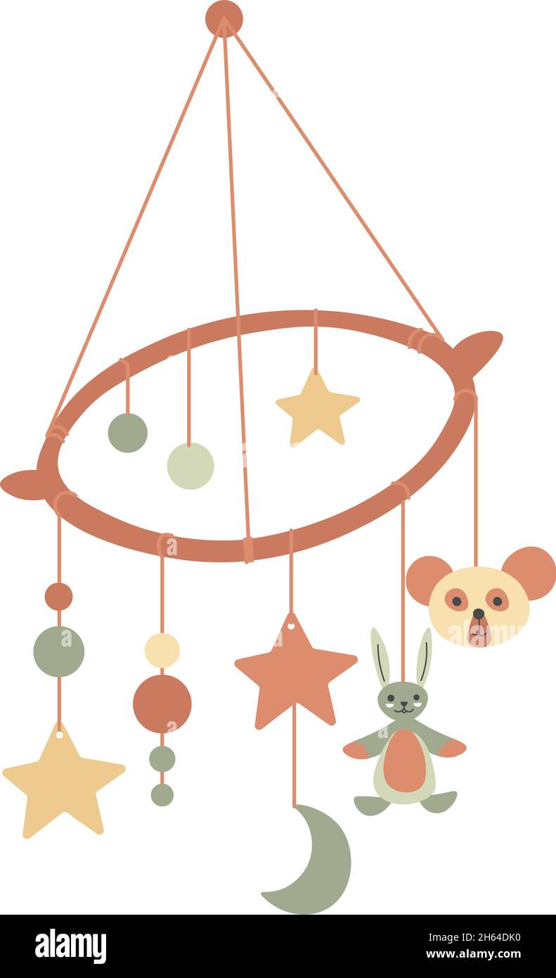 Jouets pour enfants suspendus sur des fils, articles de jeu pour berceau Illustration de Vecteur
