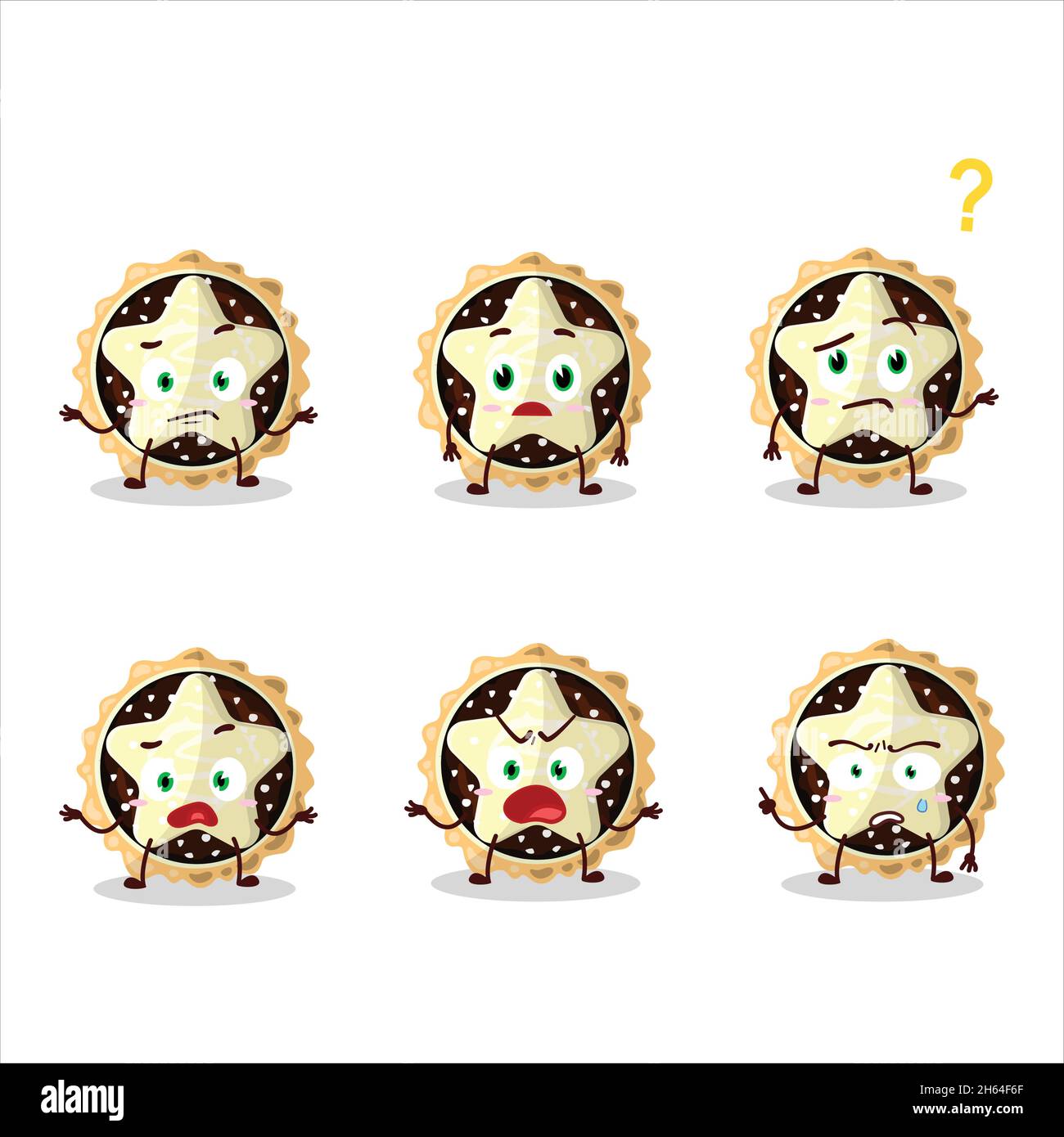 Personnage de dessin animé de tarte au chocolat avec quelle expression.Illustration vectorielle Illustration de Vecteur