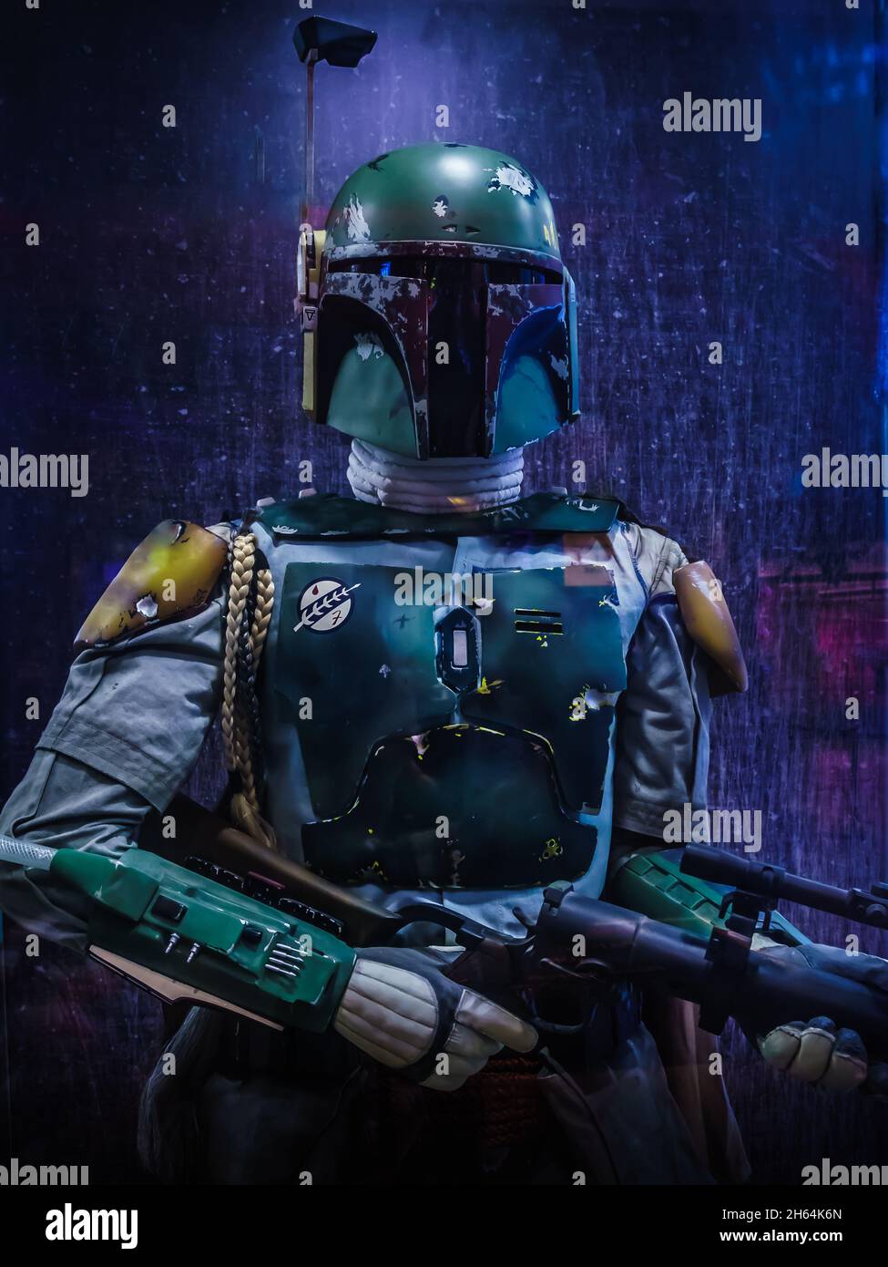 Les personnages de Star Wars boba Fett pleine grandeur exposés dans le centre commercial. Banque D'Images