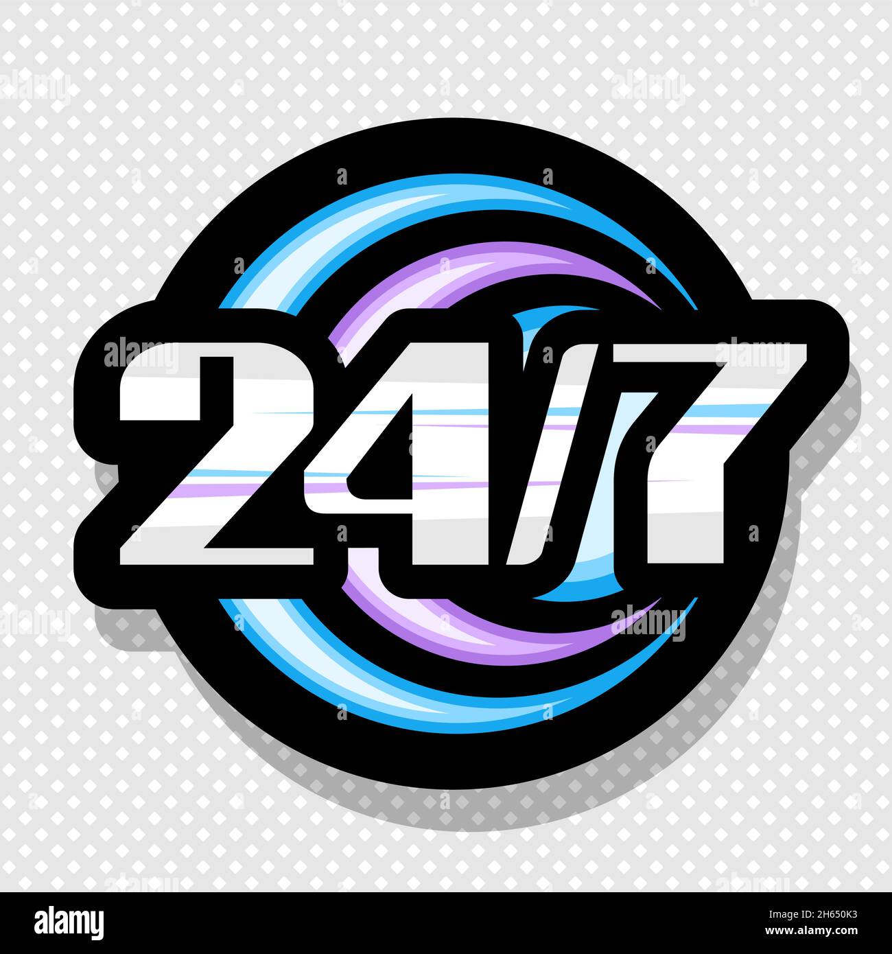 Logo Vector 24/7, signalisation noire isolée avec illustration cercles colorés et police décorative unique pour le numéro 24/7, concept de marketing avec Illustration de Vecteur