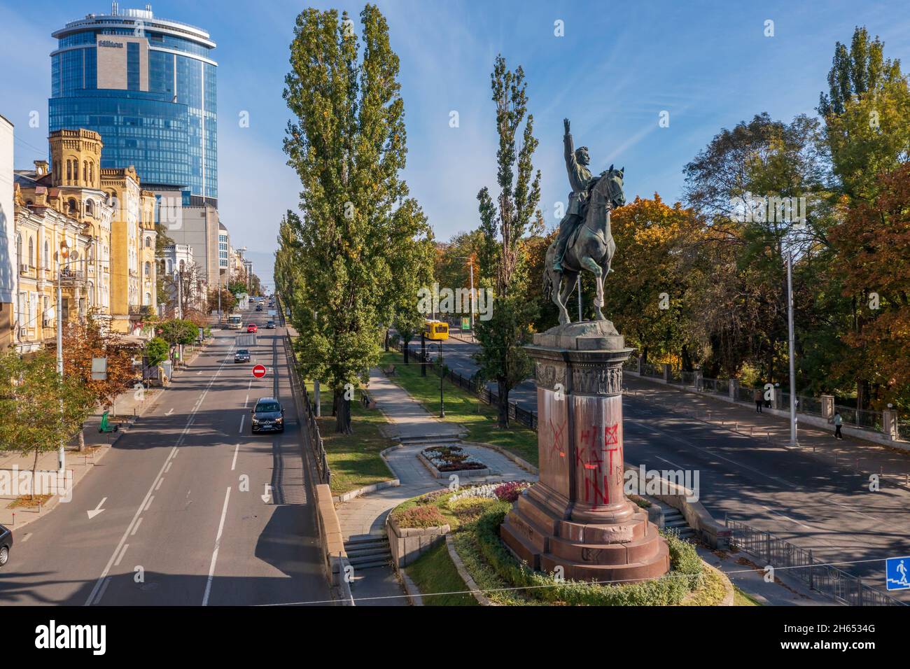 Vue aérienne du monument Nikolay Shchors à Kiev en Ukraine. Banque D'Images