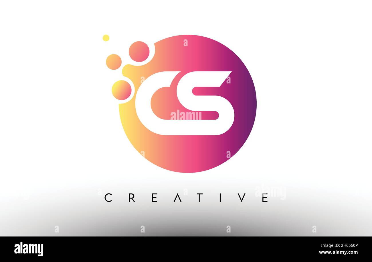 CS points bulles lettres dans un cercle.LOGO CS Letter Design avec illustration vectorielle violet et orange. Illustration de Vecteur