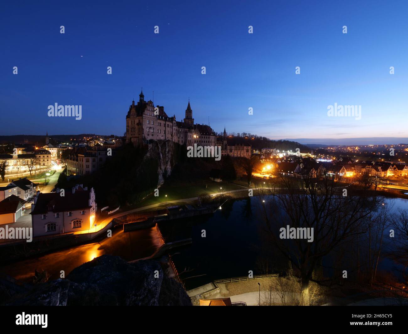 Sigmaringen, Allemagne : le château de nuit Banque D'Images