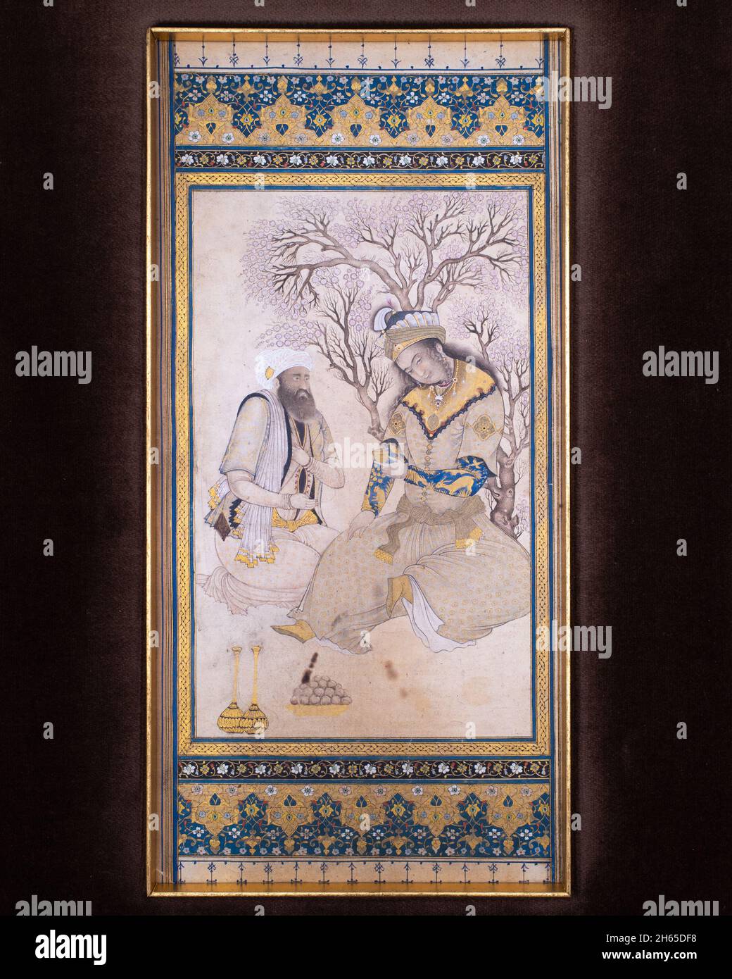 Antique période de Qajar style safavide Perse peinture miniature à la manière de Reza Abbasi Banque D'Images
