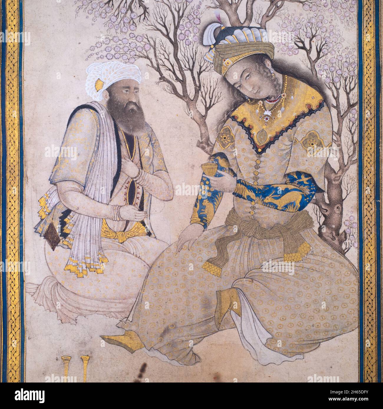 Antique période de Qajar style safavide Perse peinture miniature à la manière de Reza Abbasi Banque D'Images