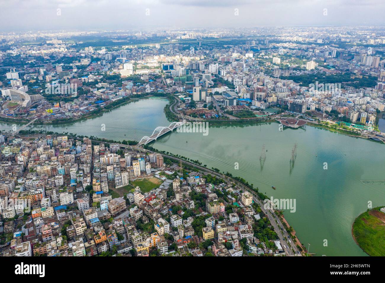 Vue aérienne de Hatirjheel et de ses voisins.Dhaka, Bangladesh. Banque D'Images