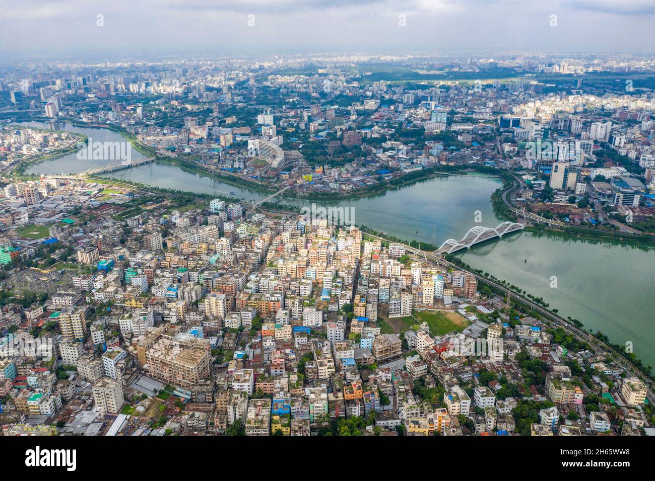 Vue aérienne de Hatirjheel et de ses voisins.Dhaka, Bangladesh. Banque D'Images