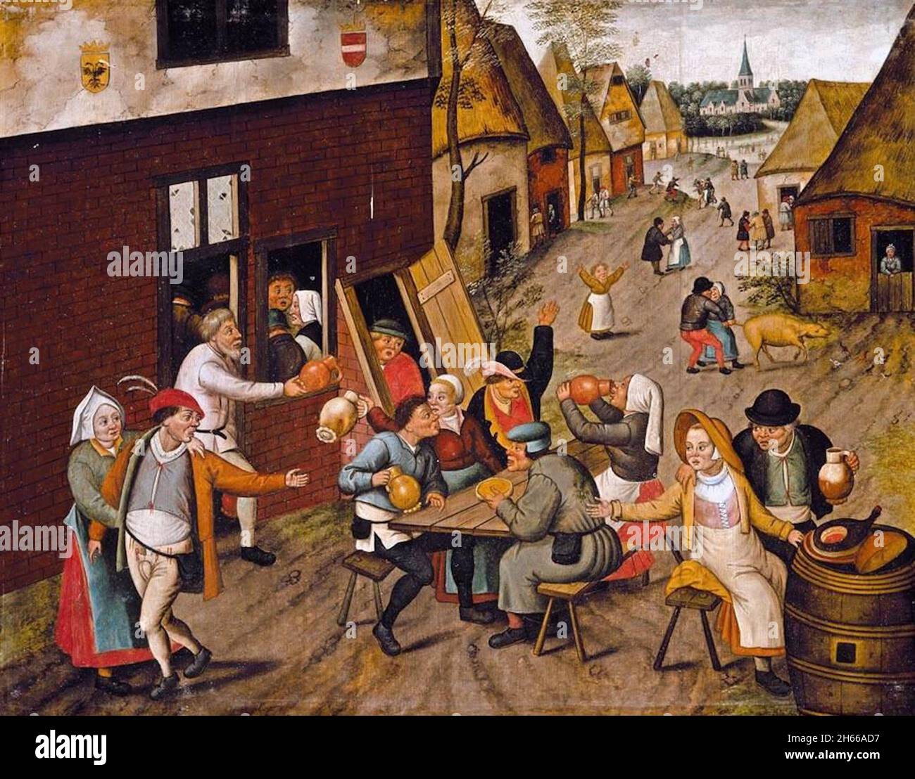 Pieter Brueghel le plus jeune - les paysans faisant du Merry à l'extérieur d'une Taverne - le Swan - vers 1630. Banque D'Images