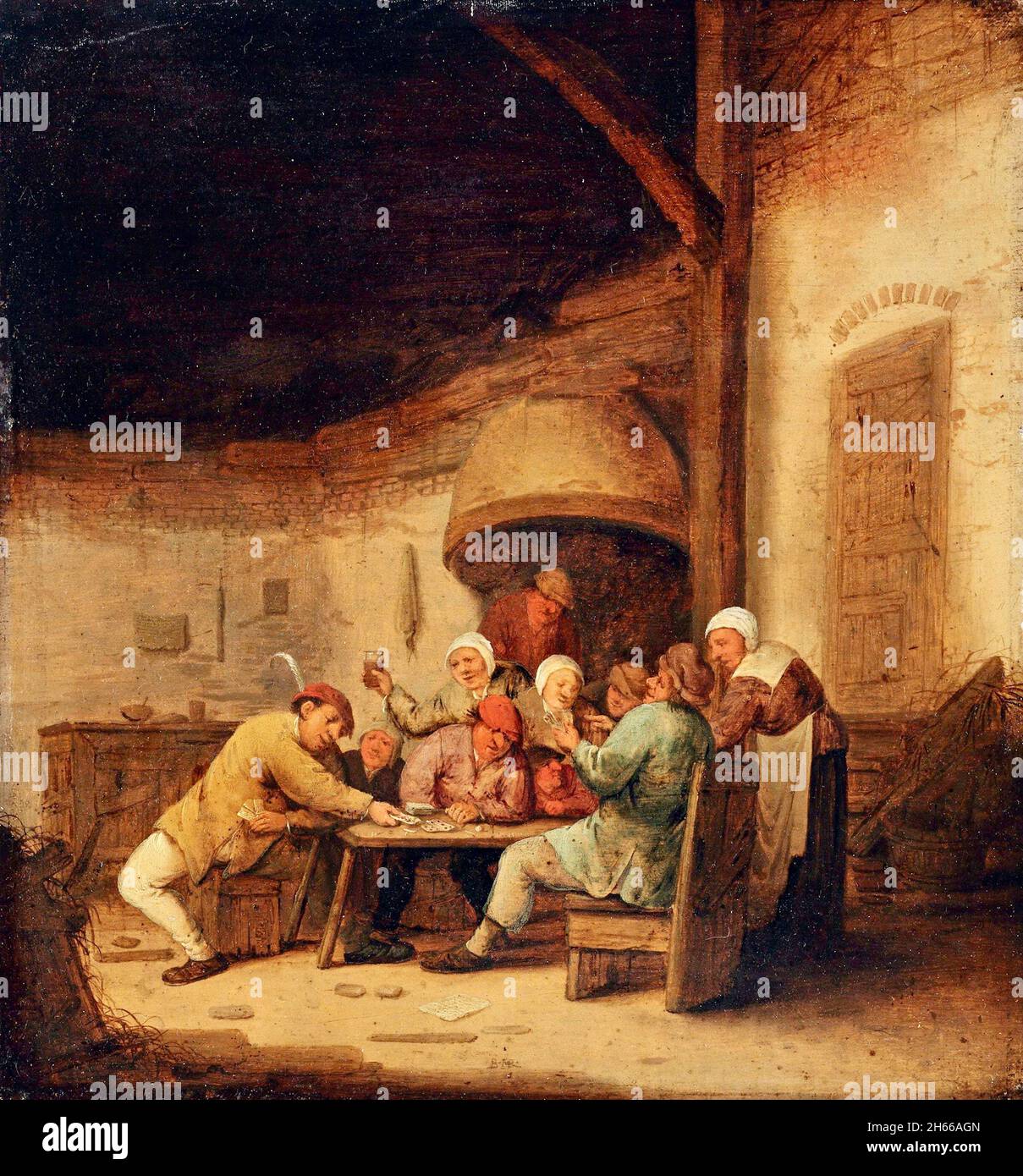 Bartholomeus Molenaer œuvres d'art intitulé les paysans boire et jouer des cartes dans une taverne Banque D'Images Bartholomeus Molenaer œuvres d'art intitulé les paysans boire et jouer des cartes dans une taverne Banque D'Images