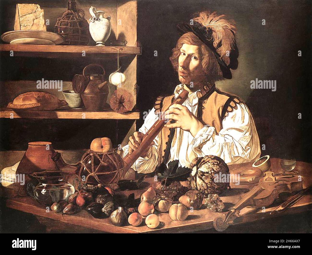 Le joueur de flûte - Cecco del Caravaggio - vers 1620 Banque D'Images