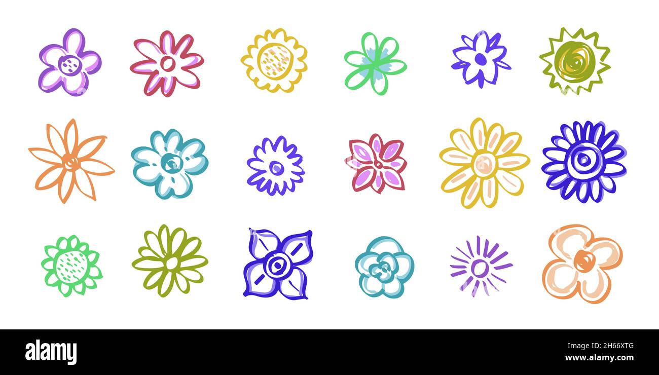 Fleurs colorées dessinées à la main Illustration de Vecteur