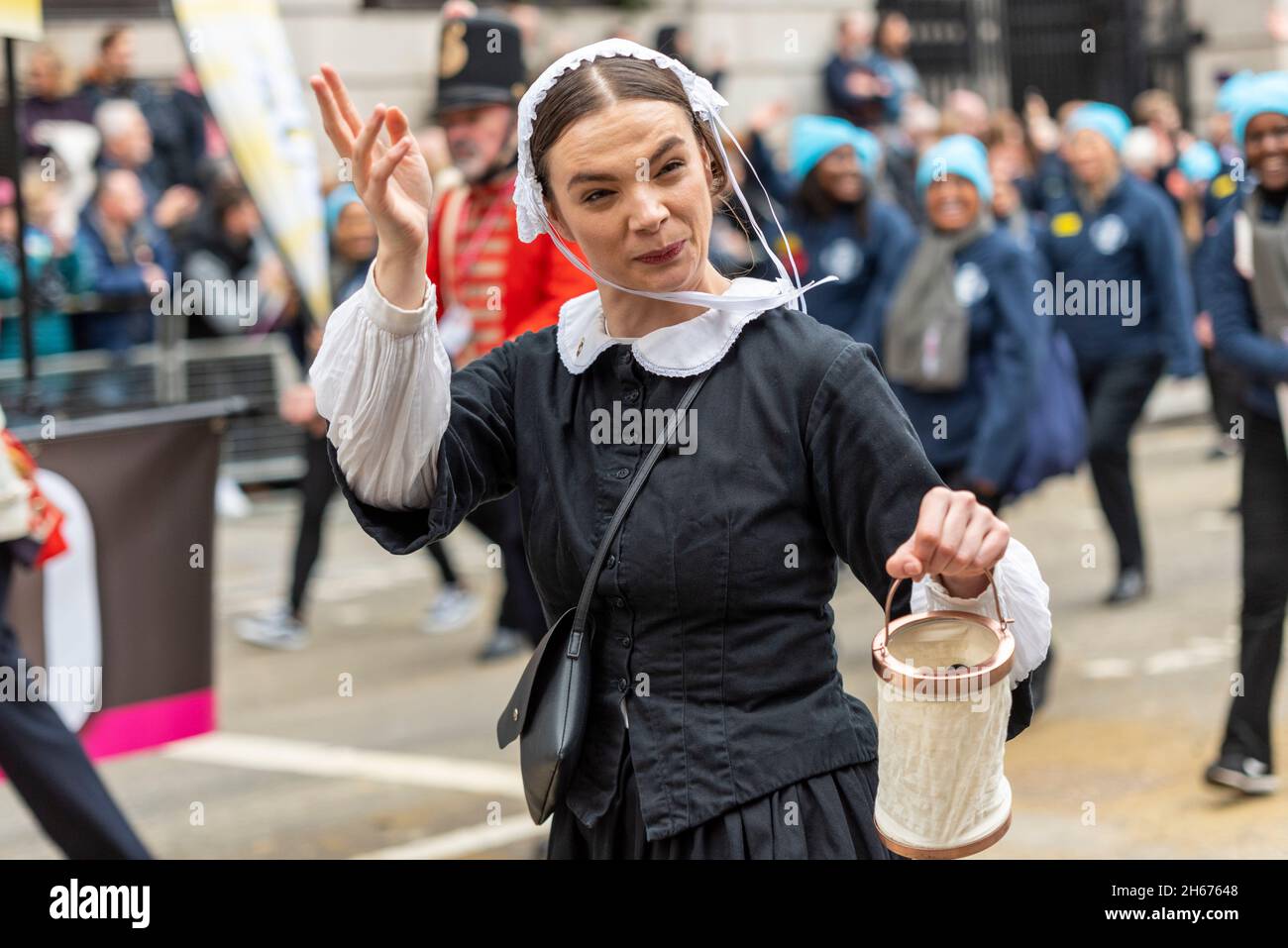 LE MUSÉE FLORENCE NIGHTINGALE flotte au Lord Mayor's Show, Parade, procession, Londres, Royaume-Uni.Actrice Amber Likerish comme Florence Nightingale Banque D'Images