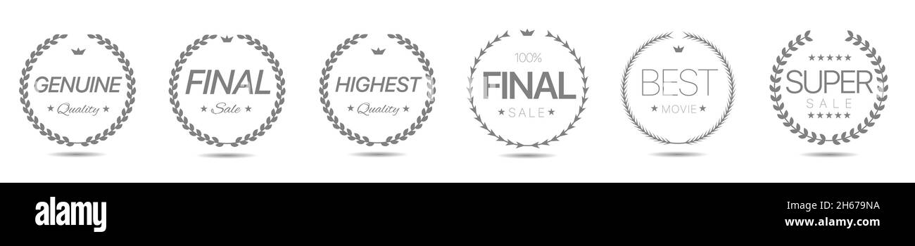 Solde ensemble d'étiquettes pour couronne gris Laurier Illustration de Vecteur