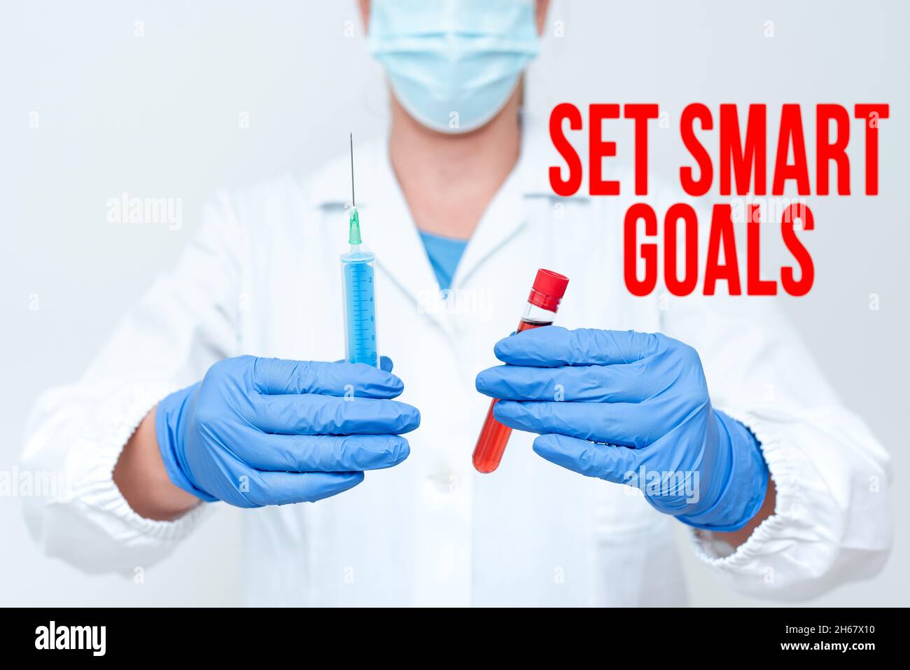 Légende conceptuelle définir des objectifs intelligents.Liste d'idées d'affaires pour clarifier vos idées concentrer les efforts utiliser le temps sagement tester le nouveau vaccin pour le virus Banque D'Images