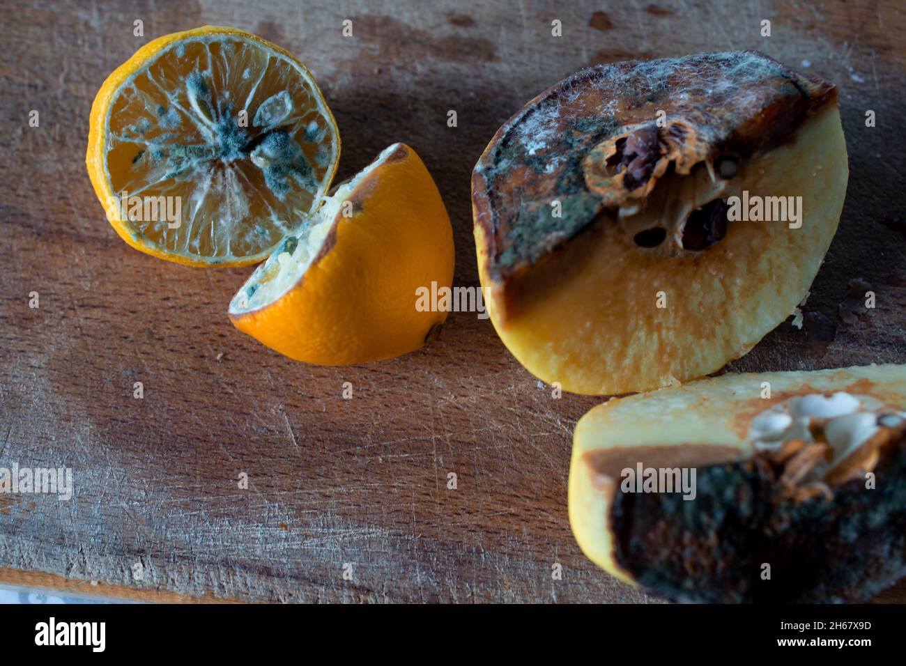 Coing moldy une composition de citron moldy avec un peu d'orange et de limes. Banque D'Images