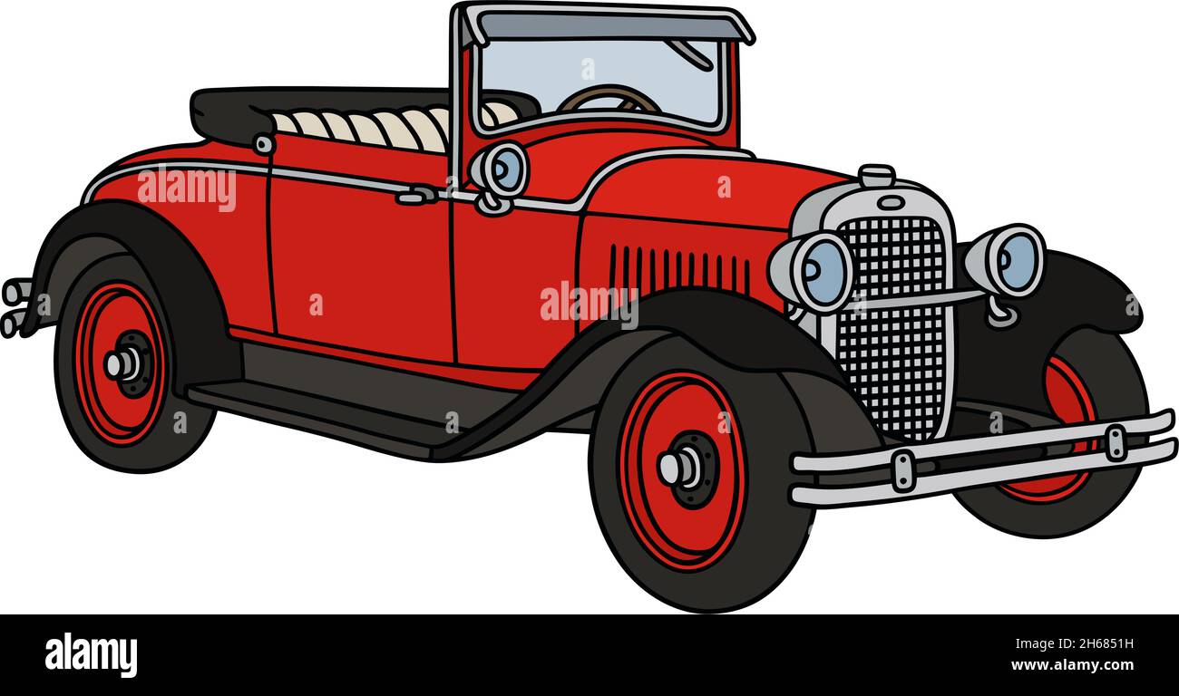 Le dessin à la main vectorisé d'un roadster noir et rouge vintage Illustration de Vecteur