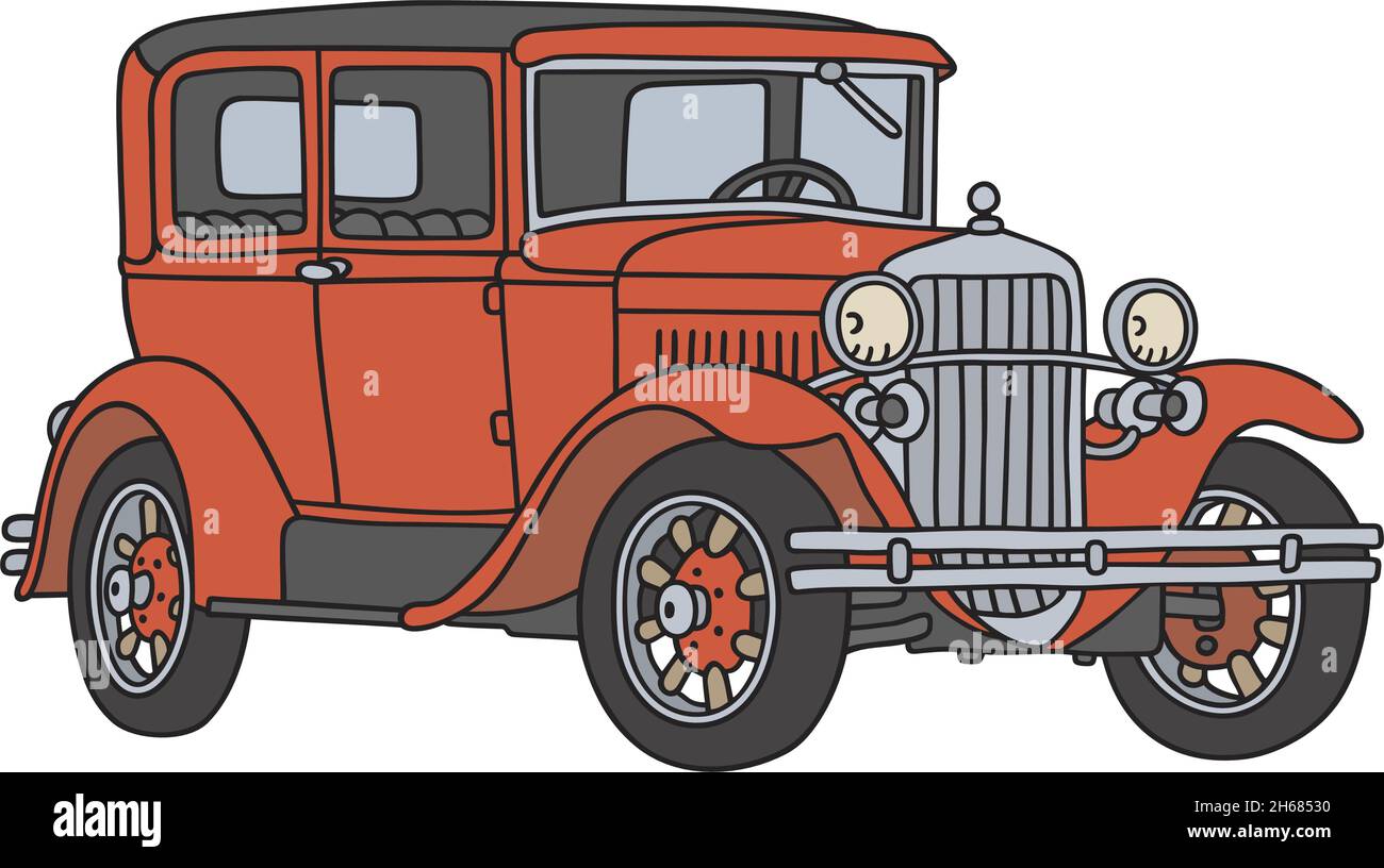 Le dessin à la main vectorisé d'une voiture rouge vintage Illustration de Vecteur