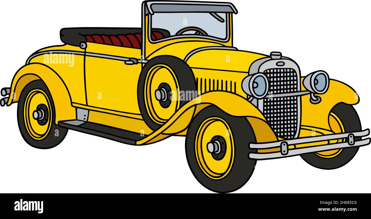 Le dessin à la main vectorisé d'un roadster jaune vintage Illustration de Vecteur